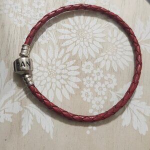 Pandora Sterling Silver Leather Red Charm Bracelet